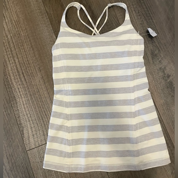 Lulu🍋 Cream and Grey Stripe Free to Be Tank 🍋 - Picture 2 of 6